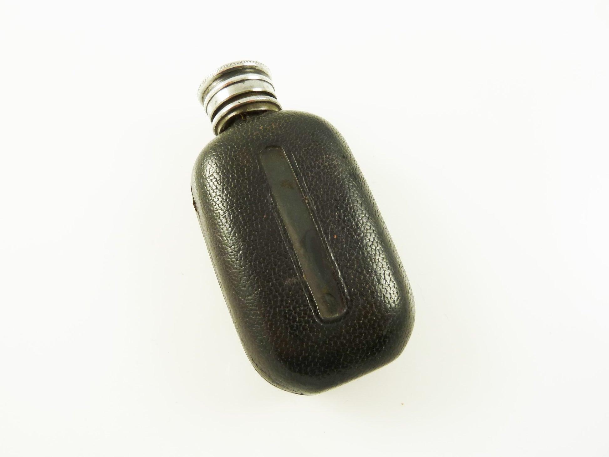 Antique Small Silver Leather & Glass Flask 1 Oz - 43 Chesapeake Court Antiques