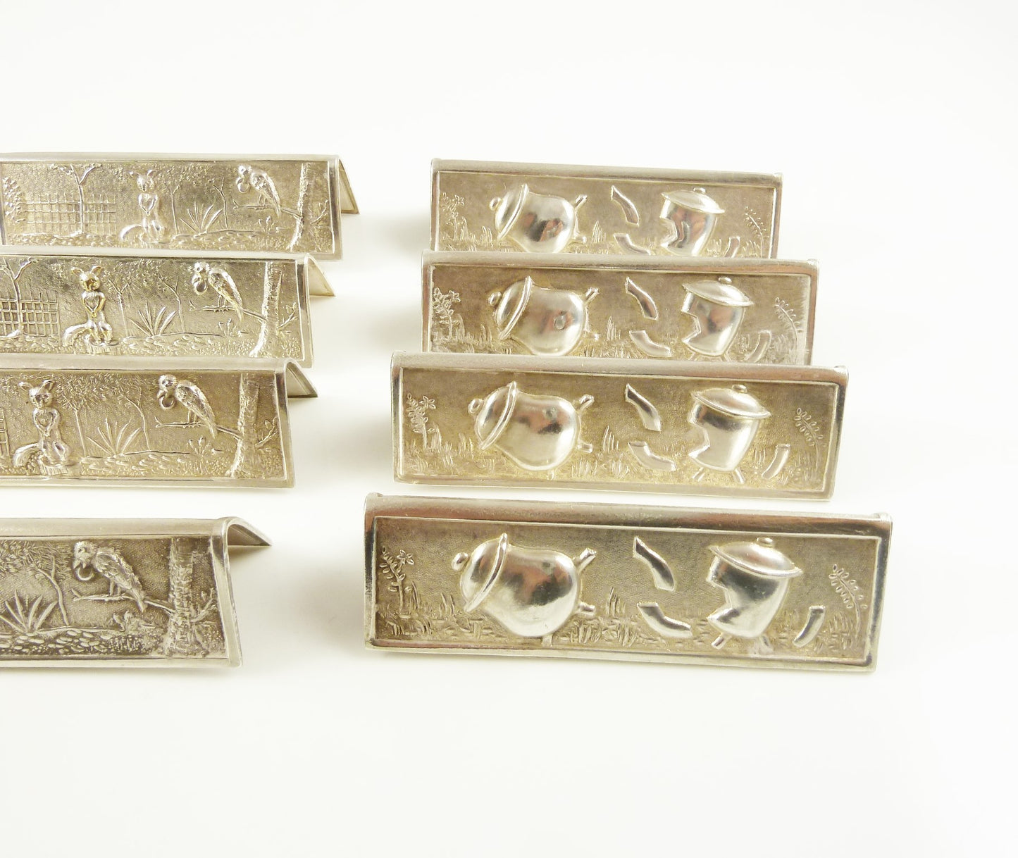 French Silver Plate Dinner Knife Rests Set of Twelve with Children's Tales Aesop's Fables - 43 Chesapeake Court Antiques