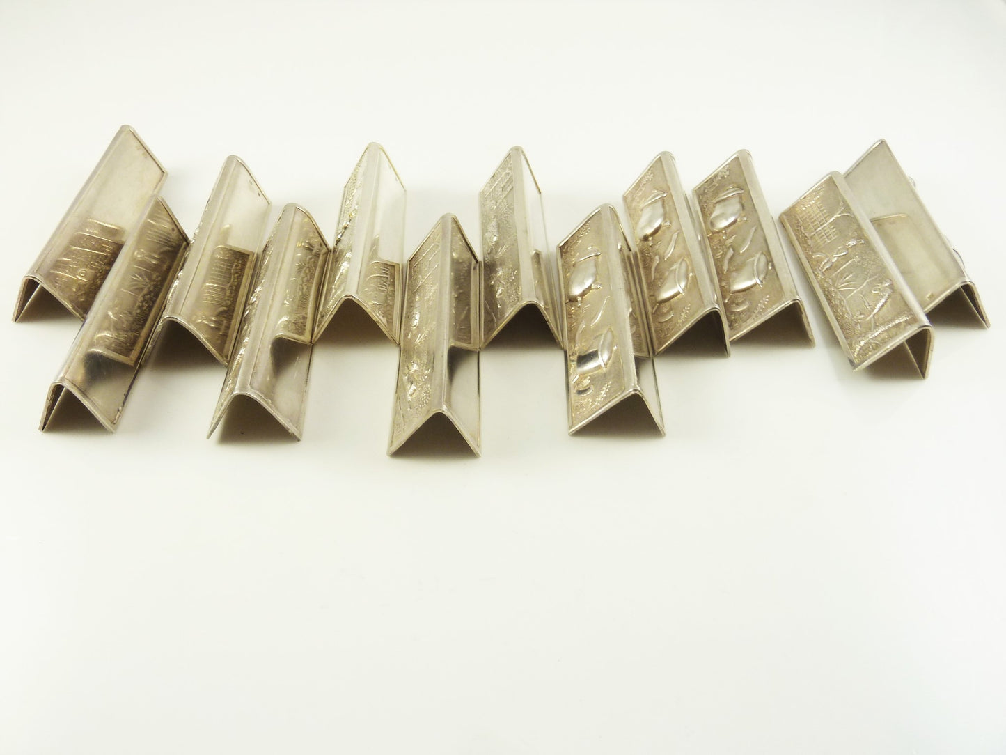 French Silver Plate Dinner Knife Rests Set of Twelve with Children's Tales Aesop's Fables - 43 Chesapeake Court Antiques