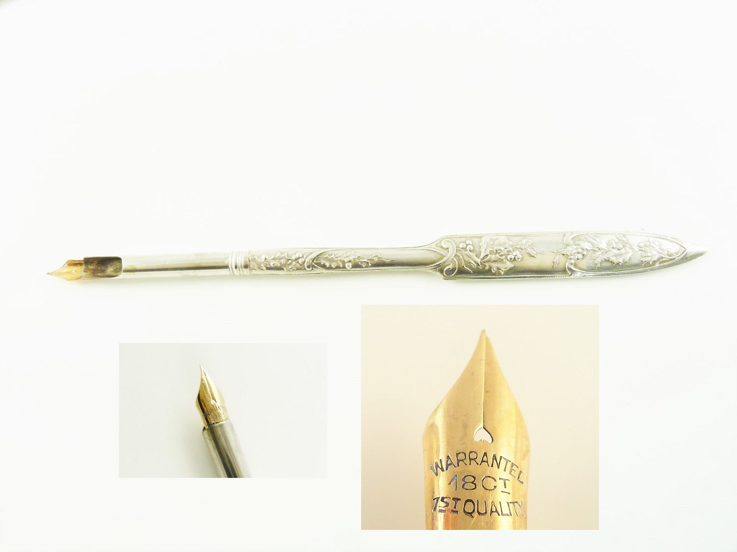 Antique French Silver Desk Set, Four Pieces Writing Tools, Dip Pen, Letter Opener, Seal, Pencil - 43 Chesapeake Court Antiques