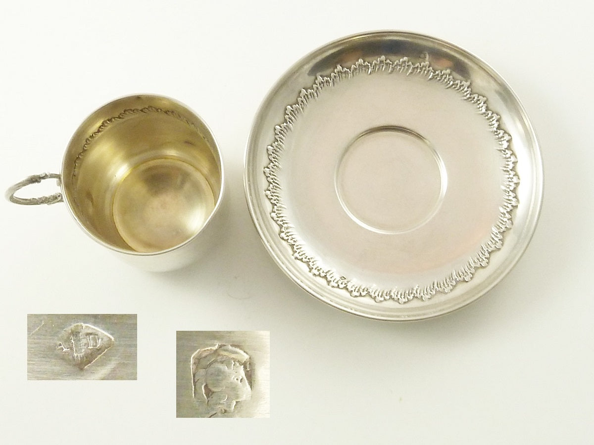 French Sterling Silver Cup & Saucer, Antique Demitasse Set - 43 Chesapeake Court Antiques