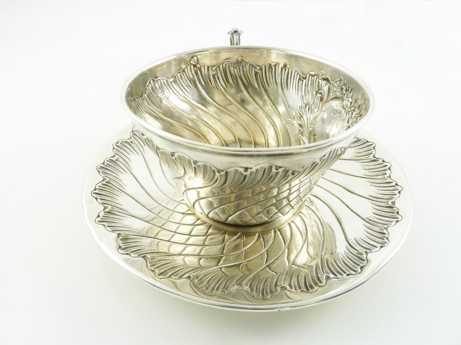 Antique French Sterling Silver Cup and Saucer, Chocolate or Coffee, Ravinet & Denfert - 43 Chesapeake Court Antiques