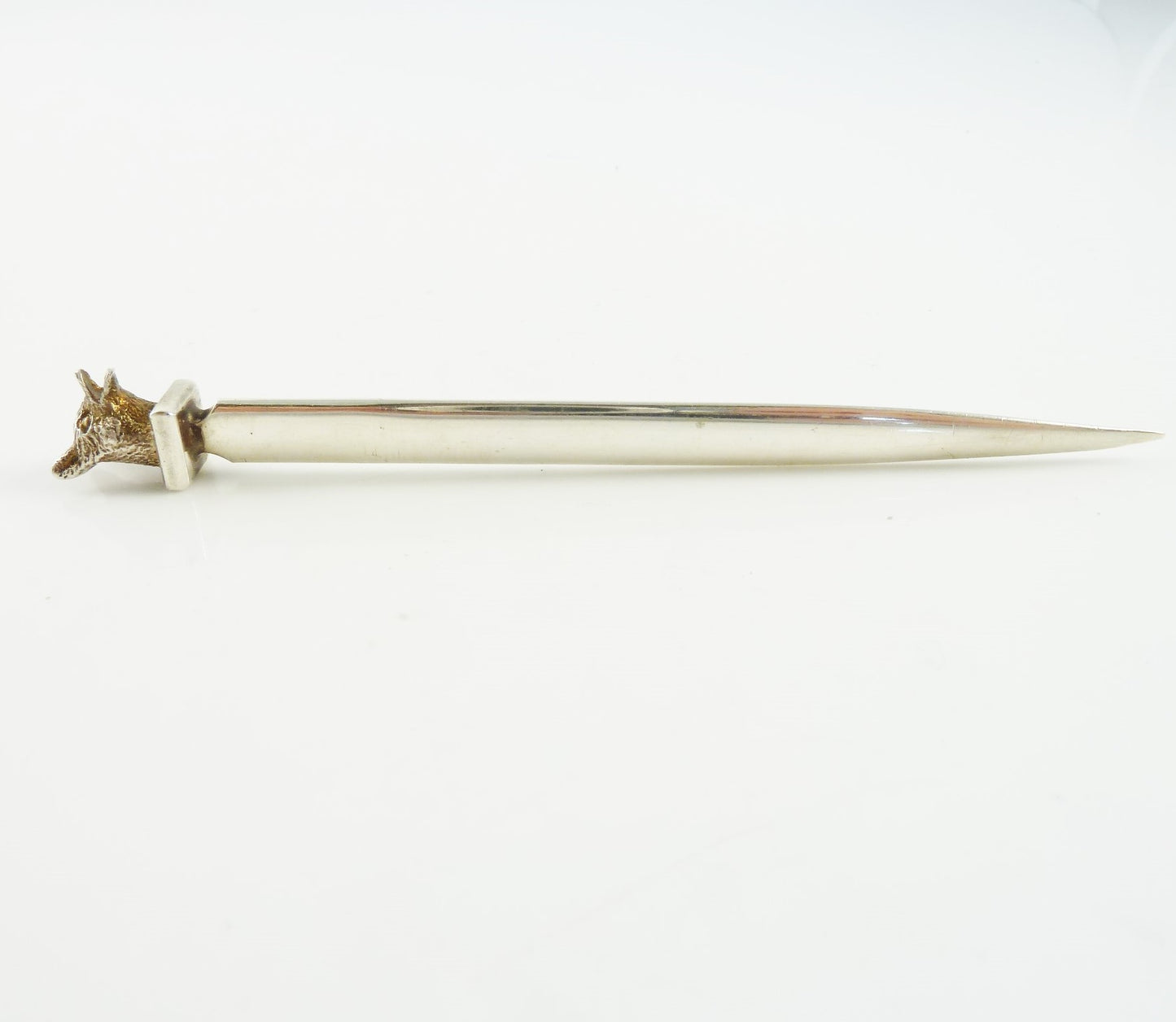 English Sterling Silver Letter Opener With Gilt Fox Head - 43 Chesapeake Court Antiques