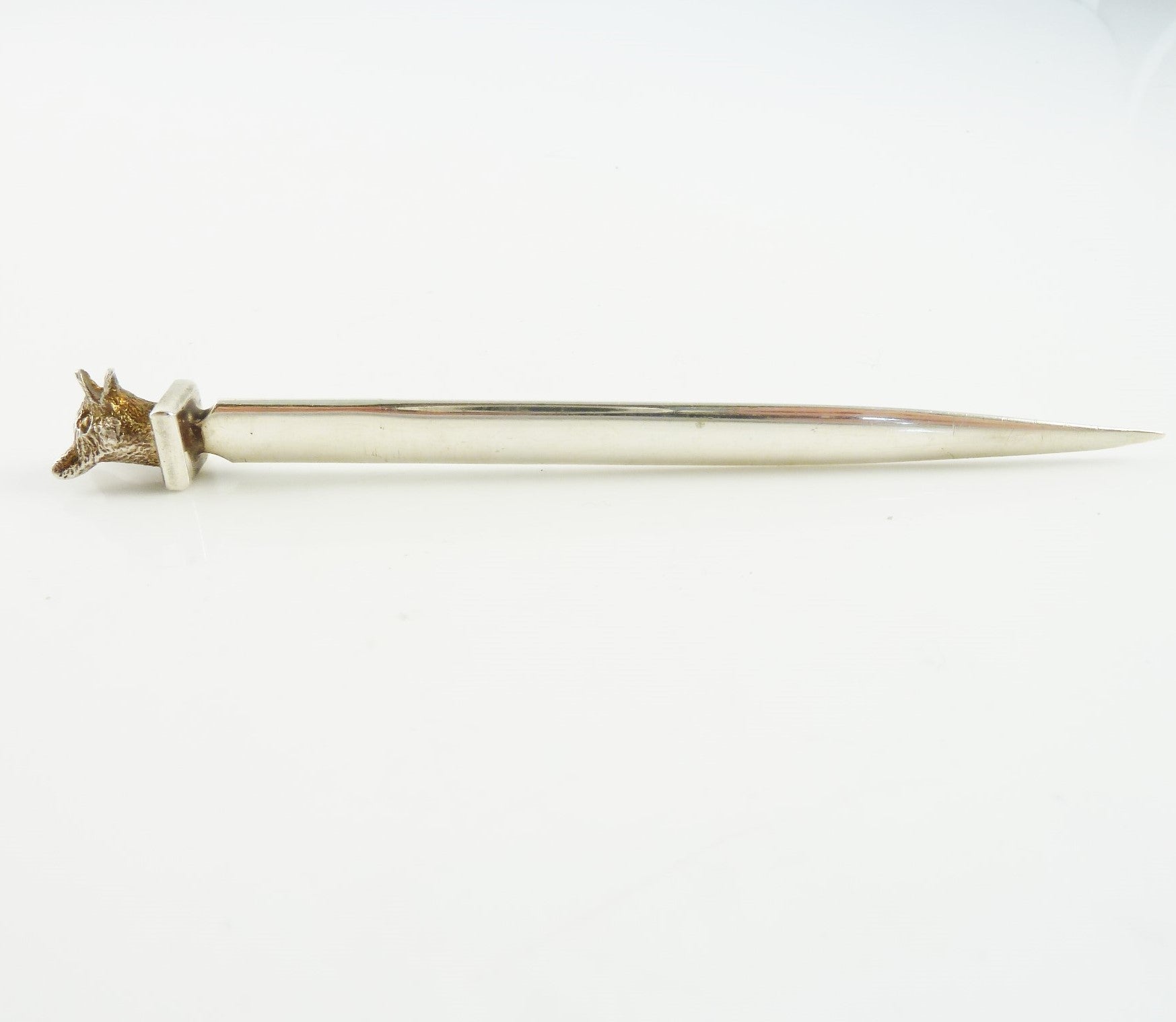 English Sterling Silver Letter Opener With Gilt Fox Head - 43 Chesapeake Court Antiques