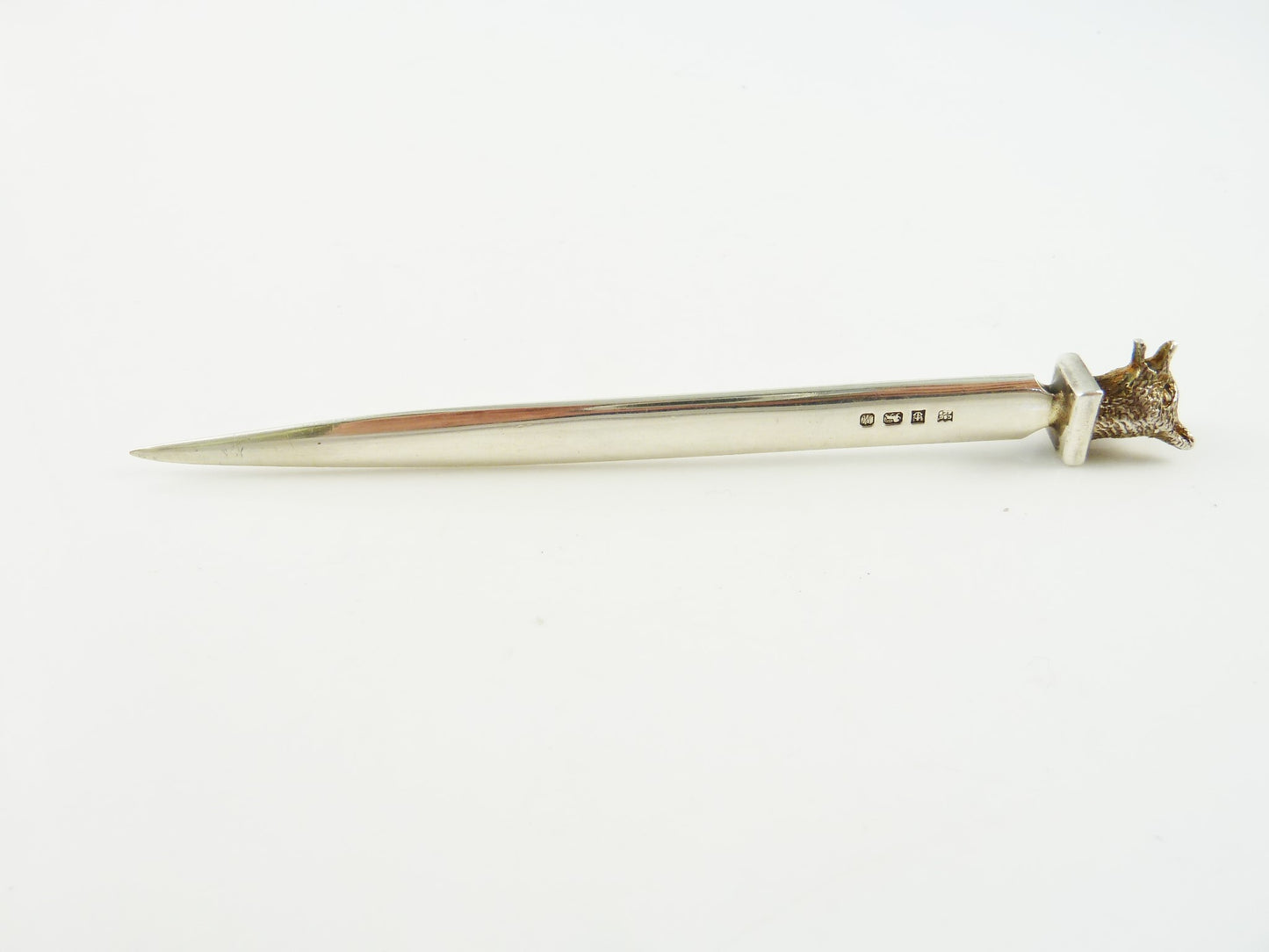 English Sterling Silver Letter Opener With Gilt Fox Head - 43 Chesapeake Court Antiques