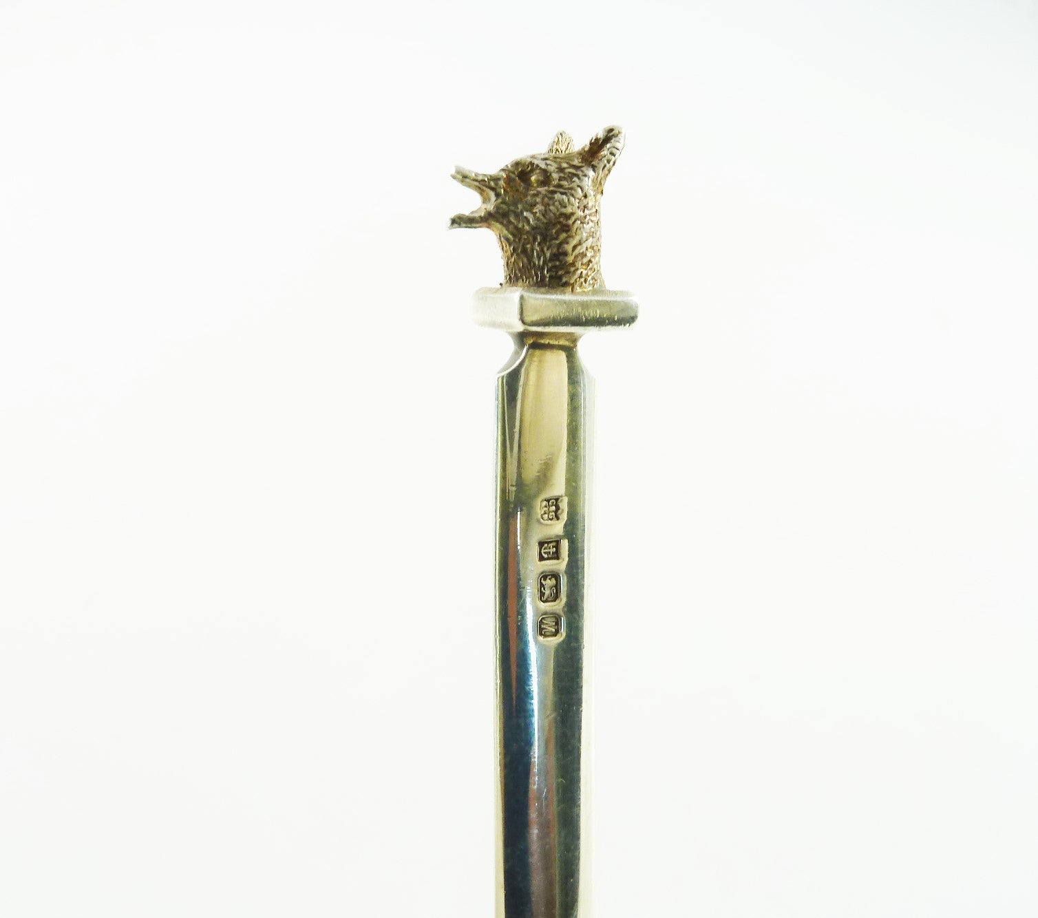 English Sterling Silver Letter Opener With Gilt Fox Head - 43 Chesapeake Court Antiques