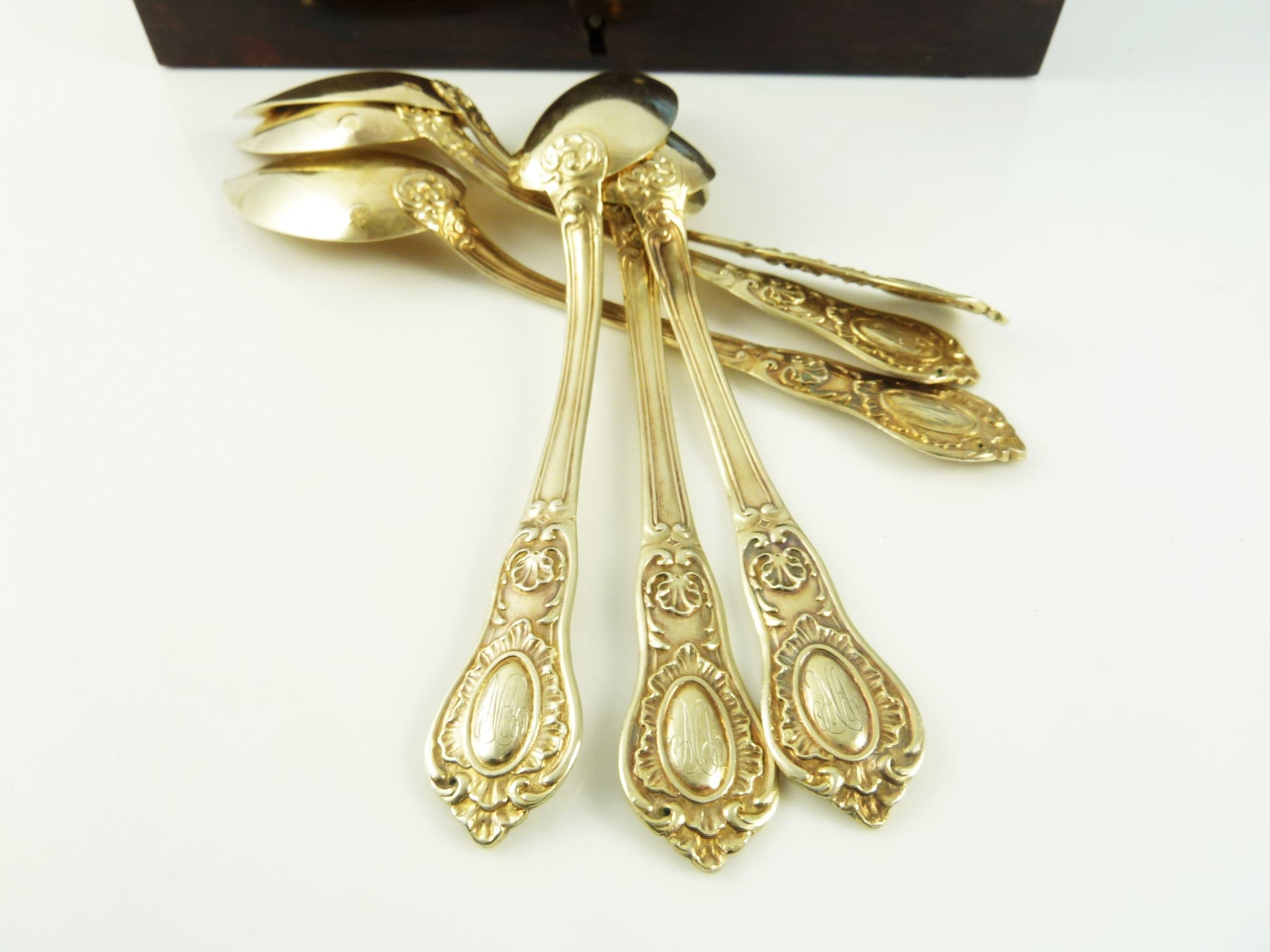 Antique French Silver & Vermeil Coffee Spoons with Presentation Case, Set of Six - 43 Chesapeake Court Antiques