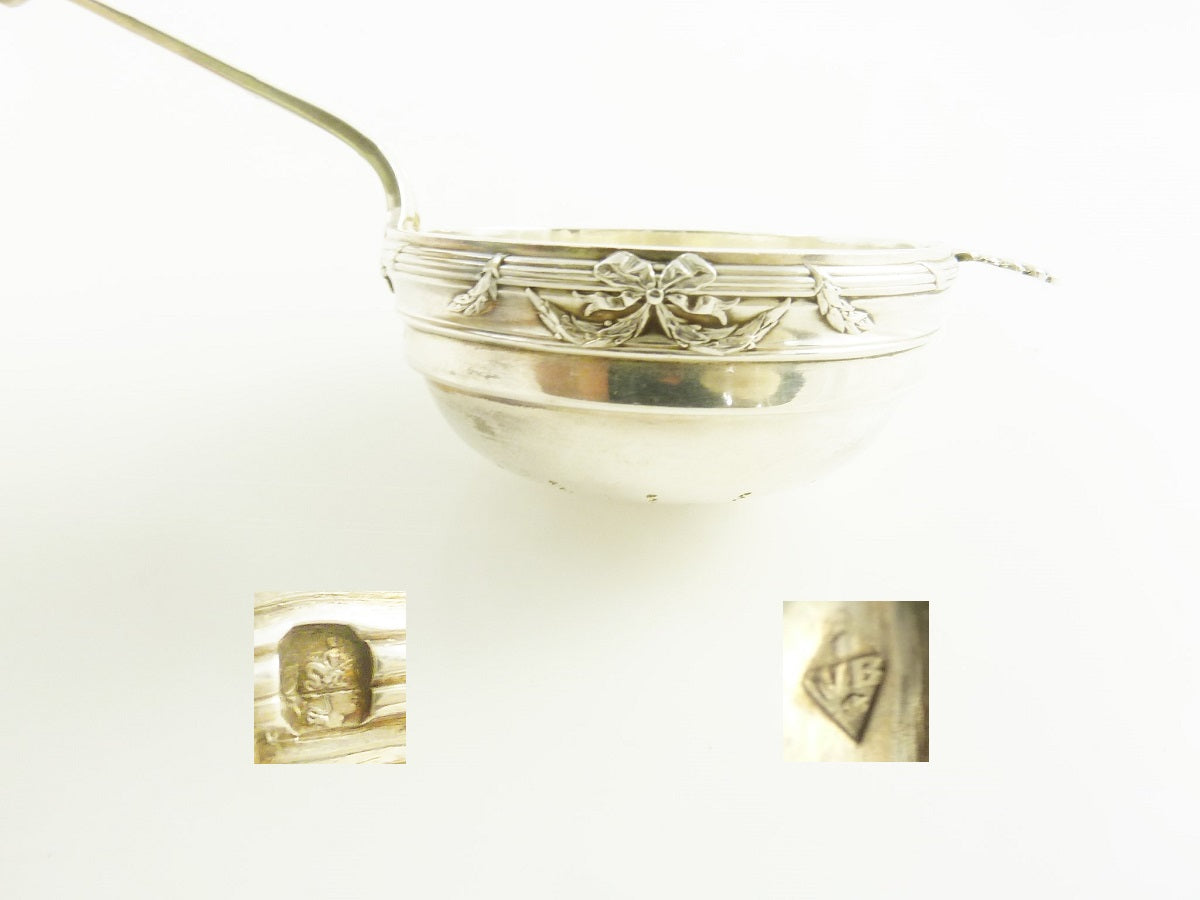 Antique French Sterling Silver Tea Strainer, Shell, Ribbon, and Floral Motifs - 43 Chesapeake Court Antiques