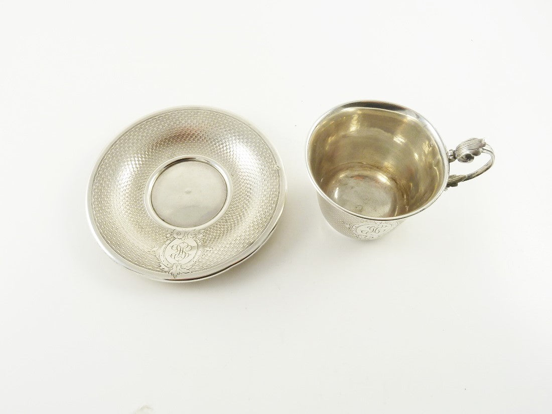 Antique French Sterling Silver Cup & Saucer, Demitasse Size - 43 Chesapeake Court Antiques