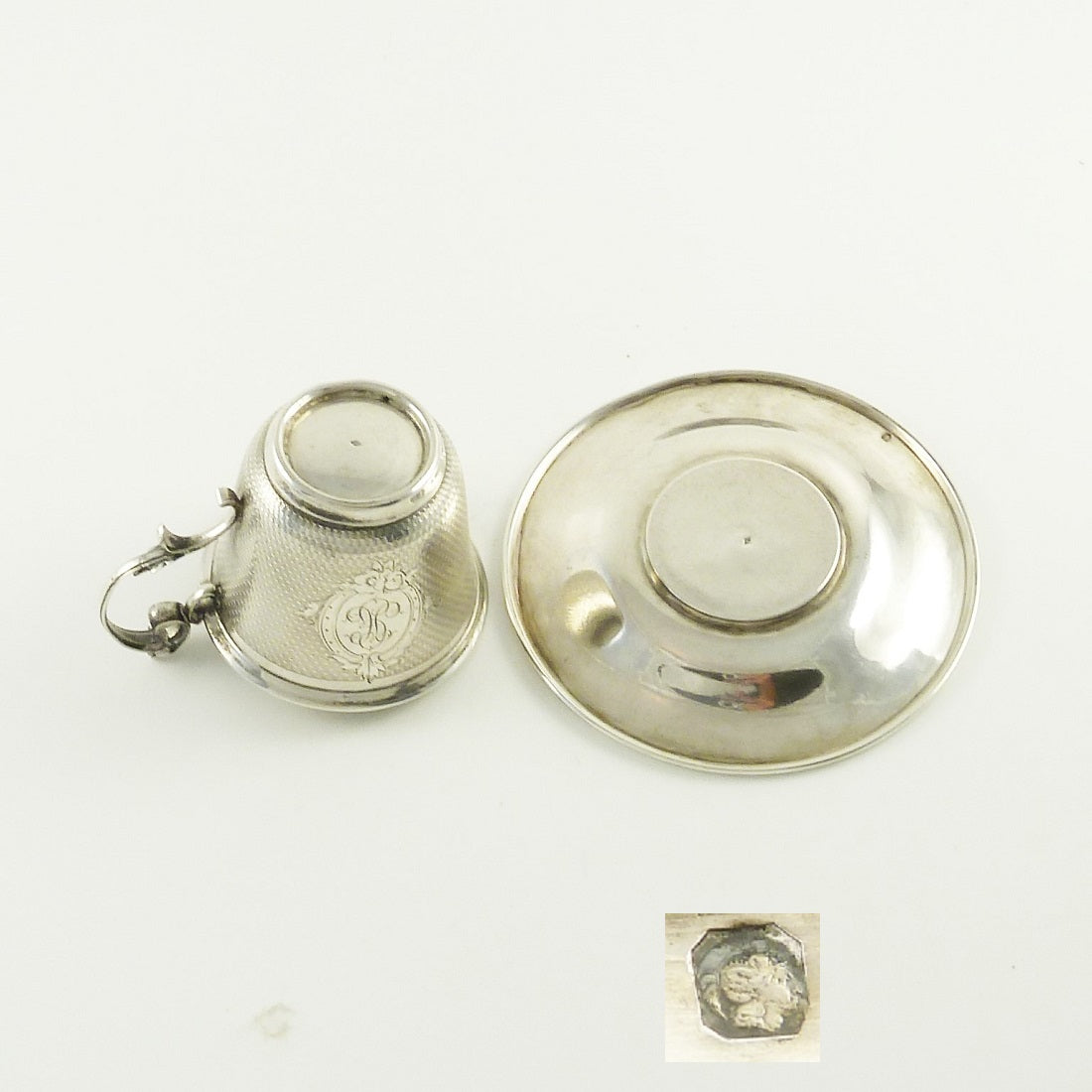 Antique French Sterling Silver Cup & Saucer, Demitasse Size - 43 Chesapeake Court Antiques