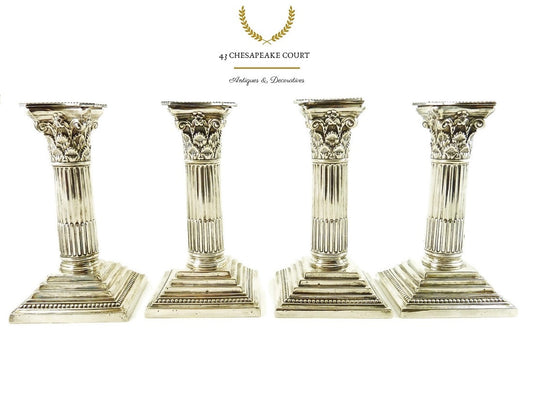 Antique Corinthian Column Candlesticks or Candle Holders, Set of Four by Mappin & Web - 43 Chesapeake Court Antiques