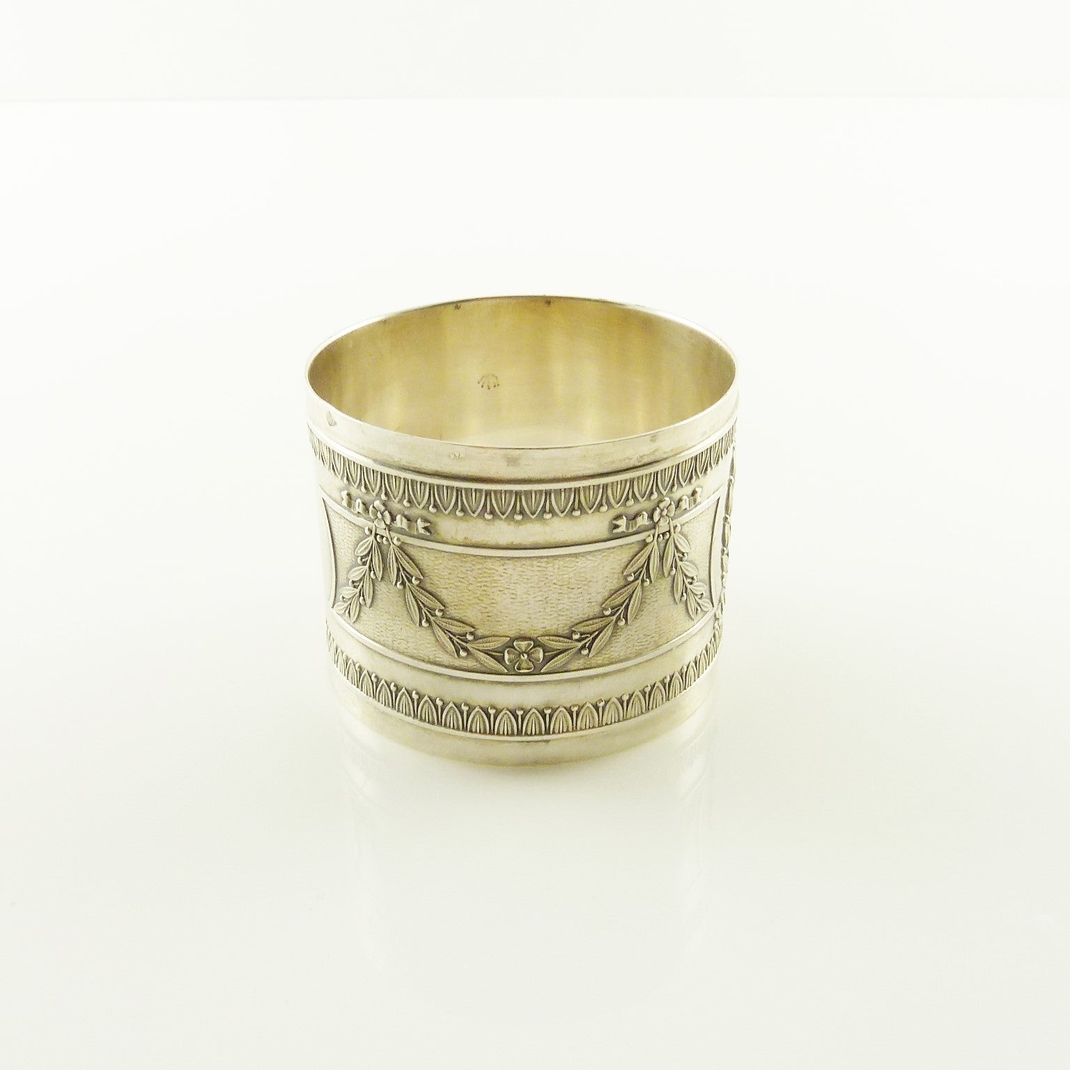 Antique French Sterling Silver Napkin Ring, Laurel Wreath, Ribbons and Garlands - 43 Chesapeake Court Antiques
