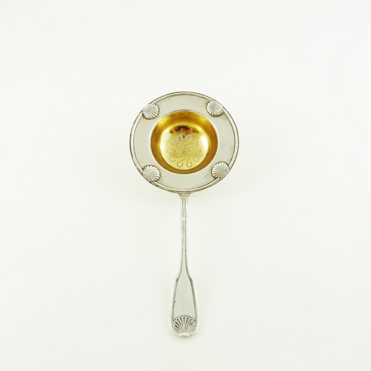 Antique French Sterling Silver Tea Strainer, Shell or Coquille Motifs - 43 Chesapeake Court Antiques