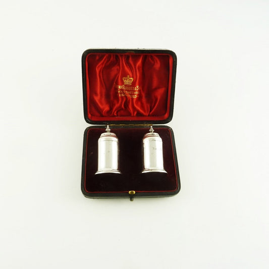 Antique English Sterling Silver Salt Pepper Set, Presentation Box - 43 Chesapeake Court Antiques 