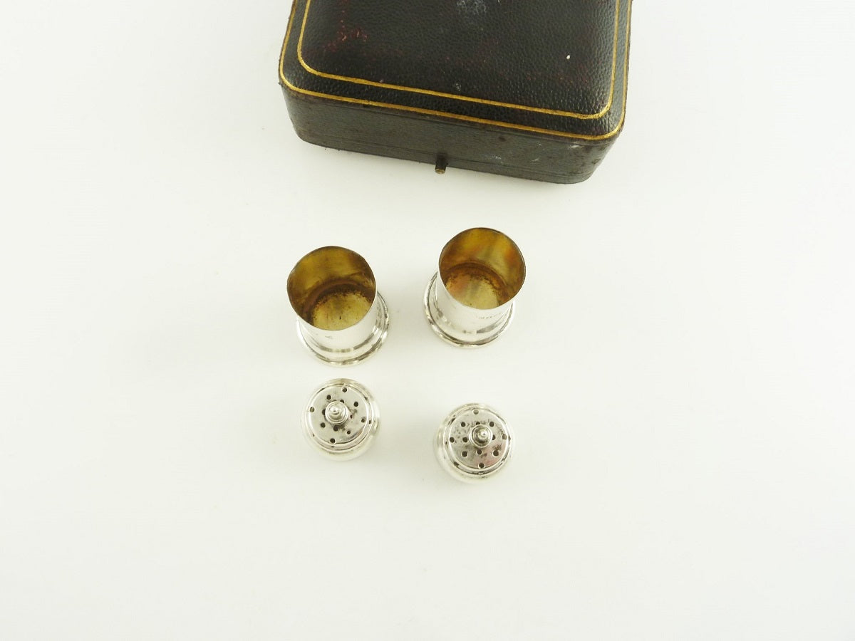 Antique English Sterling Silver Salt Pepper Set, Presentation Box - 43 Chesapeake Court Antiques