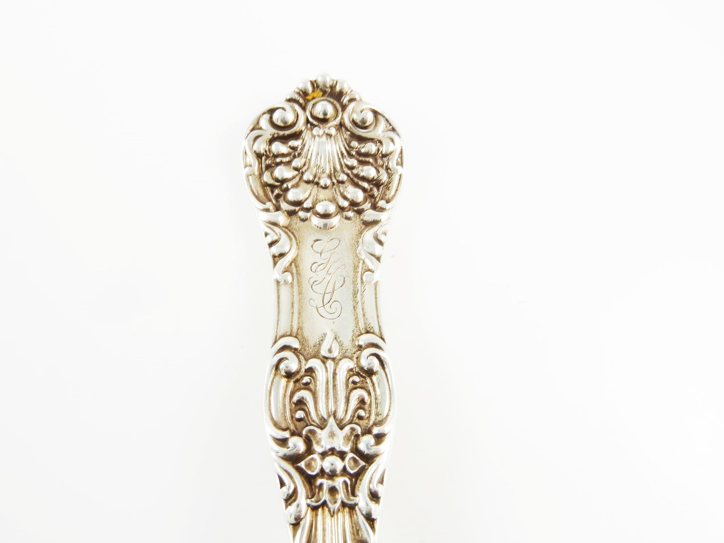 Antique Sterling Silver Gilt Cheese Scoop, Dominick & Haff New Kings Pattern - 43 Chesapeake Court Antiques