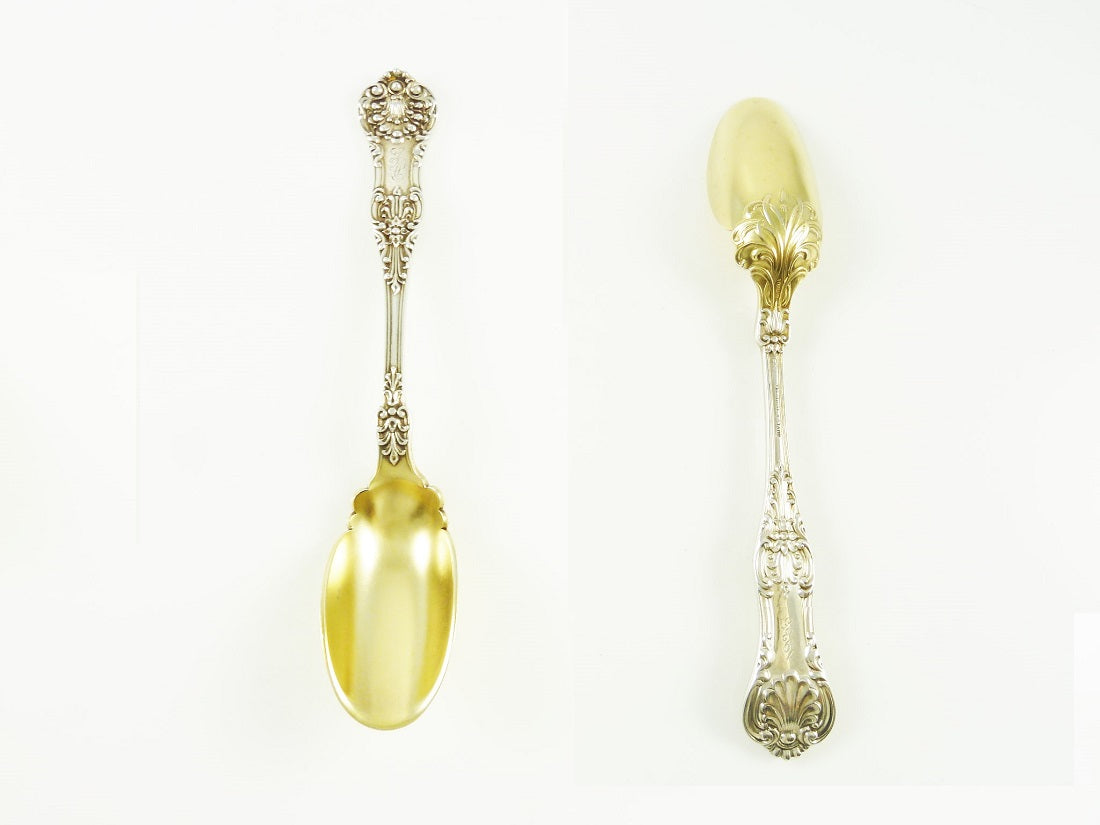 Antique Sterling Silver Gilt Cheese Scoop, Dominick & Haff New Kings Pattern - 43 Chesapeake Court Antiques