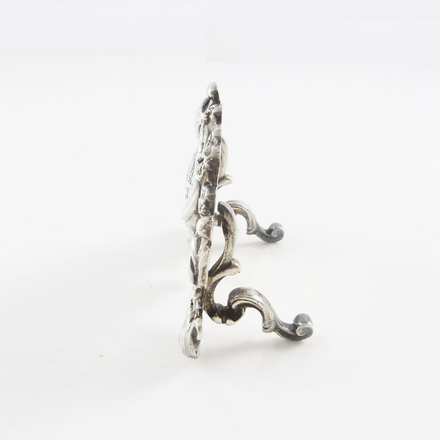 Side view of Antique French Silver Menu Holder - 43 Chesapeake Court Antiques