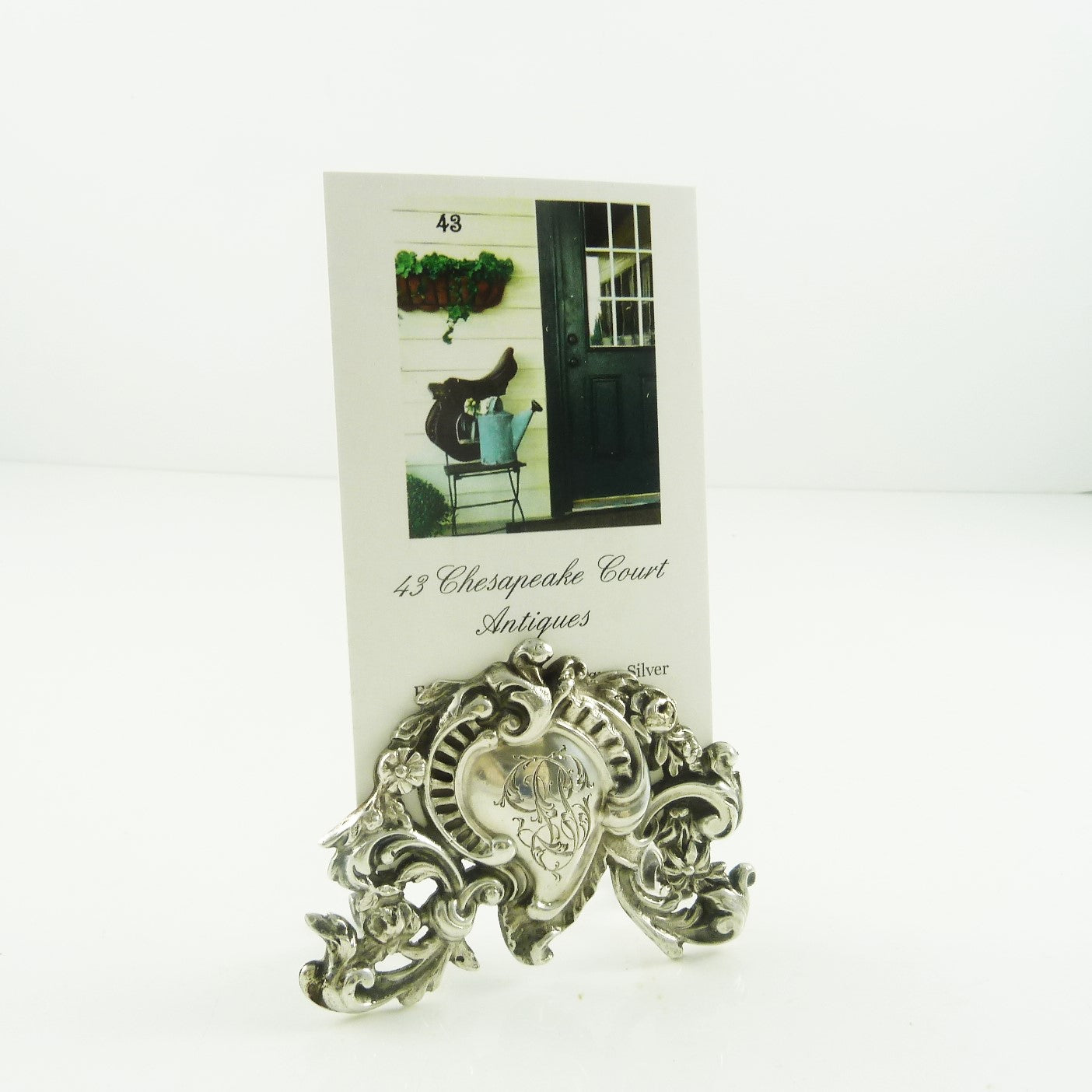 Antique French Menu Holder, Acanthus and Flowers - 43 Chesapeake Court Antiques