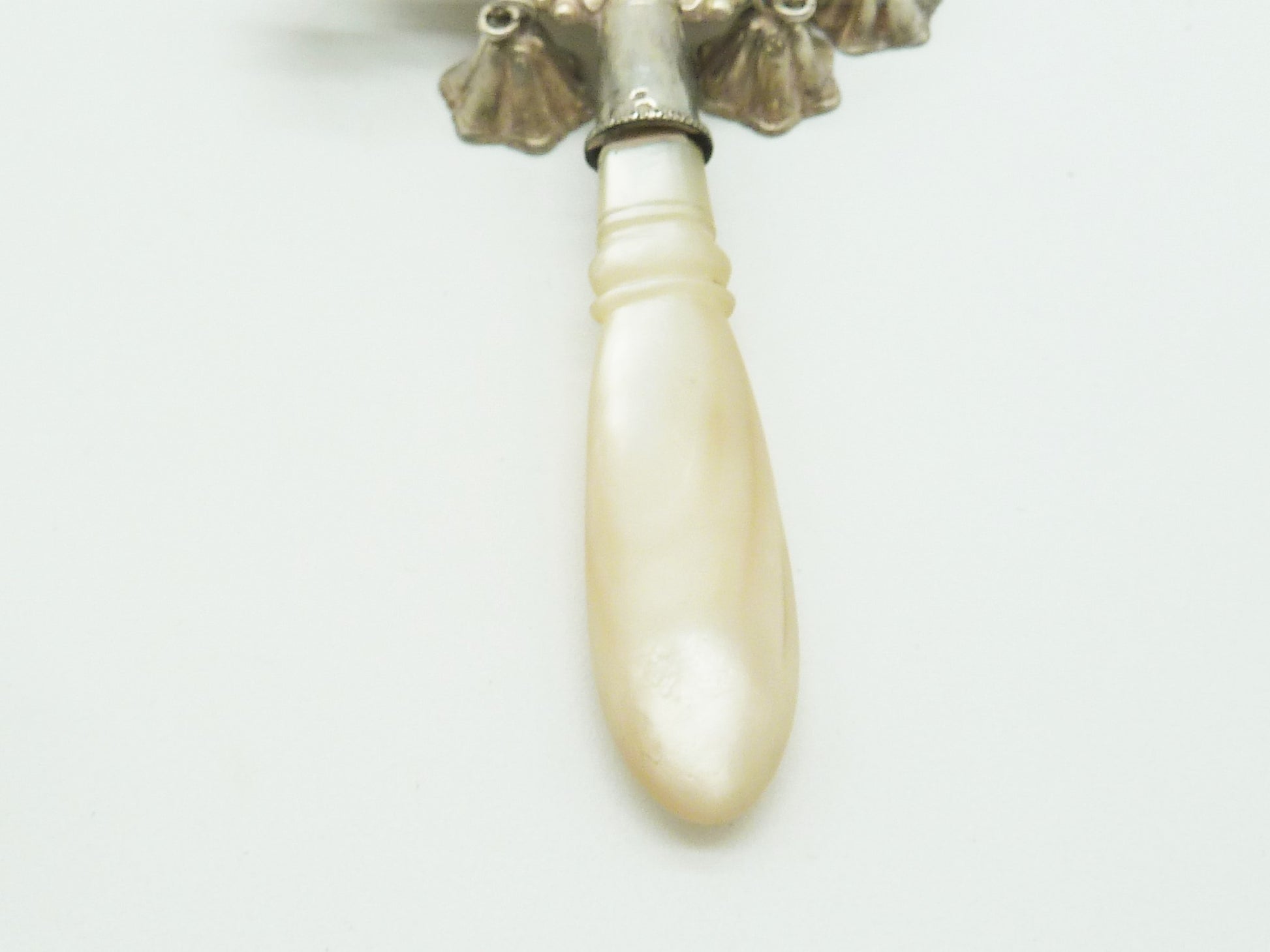 Silver Baby's Rattle with Mother of Pearl handle - 43 Chesapeake Court Antiques