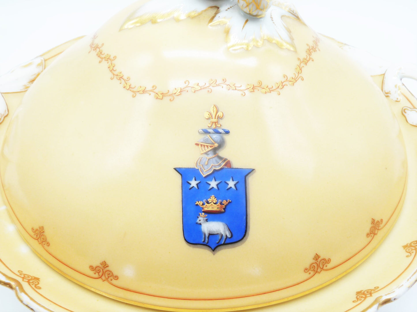 Family Crest Shield Porcelain Covered Dish- 43 Chesapeake Court Antiques