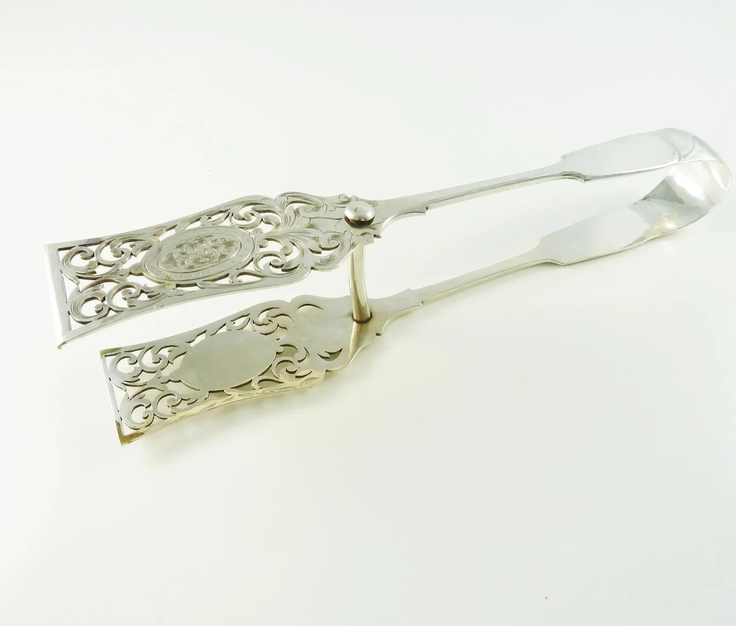 Silver Plate Asparagus or Pastry Tongs Bright Cut Engraving - 43 Chesapeake Court Antiques