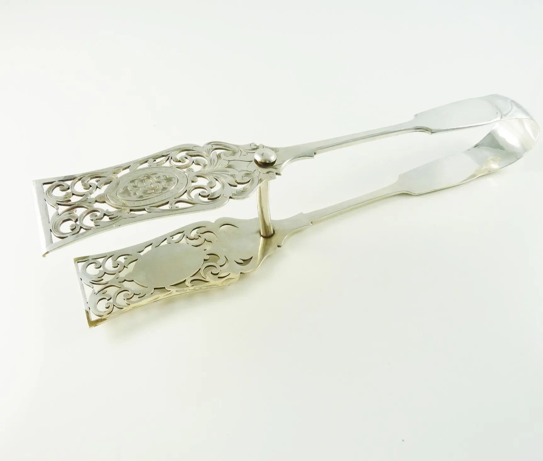 Silver Plate Asparagus or Pastry Tongs Bright Cut Engraving - 43 Chesapeake Court Antiques
