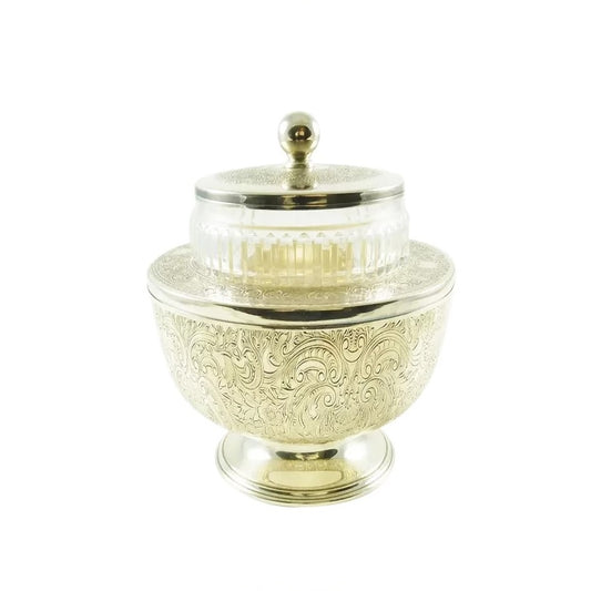 Silver Plate Caviar Dish or Holder Barker Ellis Silver with Cut Crystal Insert - 43 Chesapeake Court Antiques