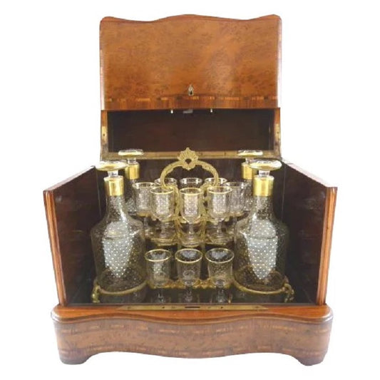 Superb Antique French Cave a Liqueur, Tantalus Liquor Box, Decanters & Glasses - 43 Chesapeake Court Antiques
