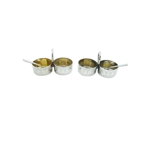 Christofle Silver & Gilt Wash Double Salt Pepper with Salt Spoons - 43 Chesapeake Court Antiques 
