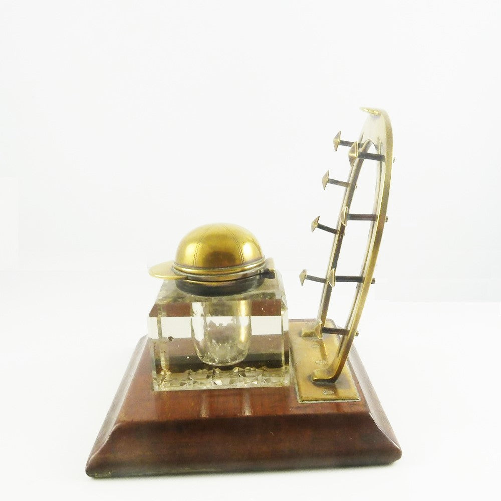 Antique English Equestrian Inkstand or Inkwell, Jockey cap, Horseshoe Pen Rest - 43 Chesapeake Court Antiques
