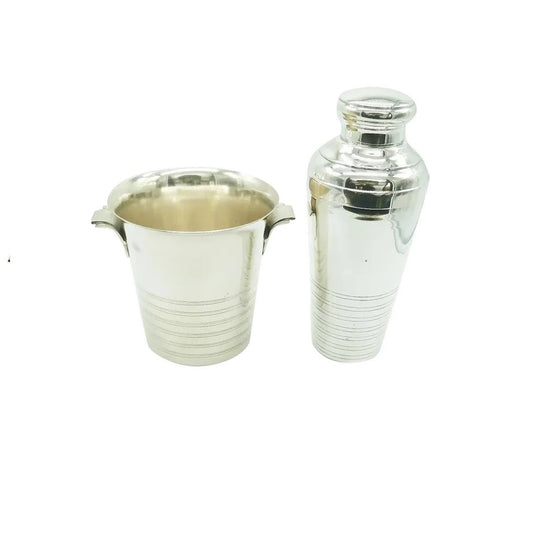 French Silver Plate Cocktail Shaker & Ice Bucket Set - 43 Chesapeake Court Antiques