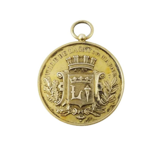 Antique French Silver & Gilt Medal or Award, Laurel Wreath & Shield - 43 Chesapeake Court Antiques