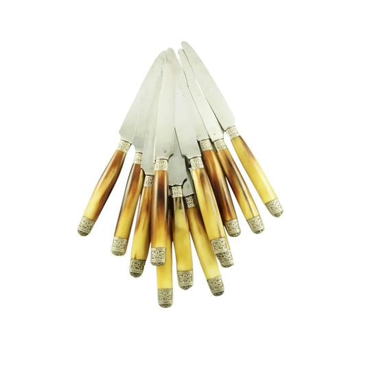 Antique French Silver & Horn Dinner Knives, Set of Twelve - 43 Chesapeake Court Antiques