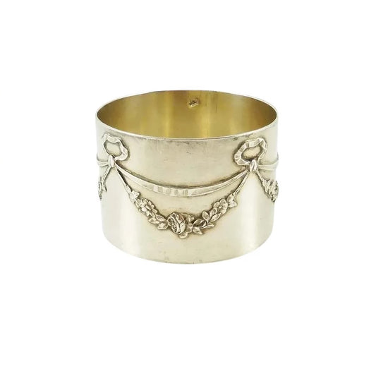  Antique French Sterling Silver Napkin Ring, Swags of Roses and Ribbons - 43 Chesapeake Court Antiques