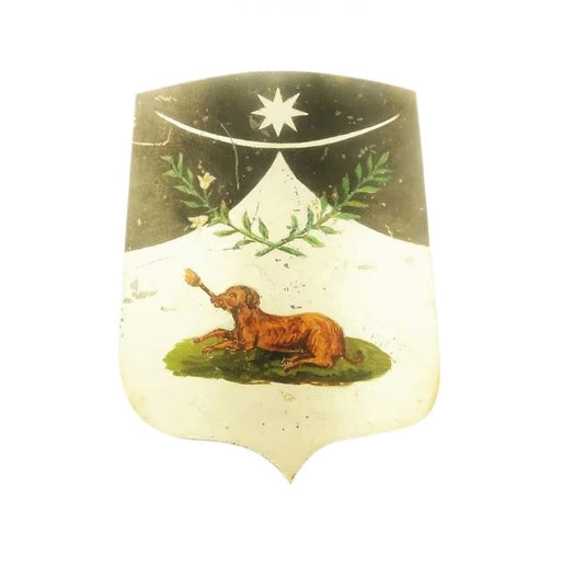 Antique French Tole Plaque, Hand-Painted Shield Shaped - 43 Chesapeake Court  Antiques