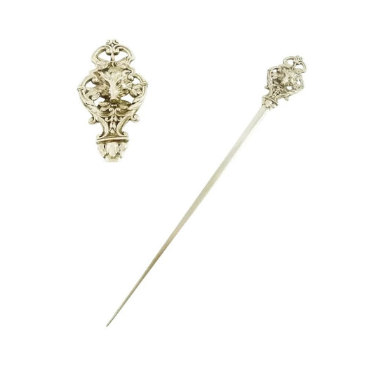 French Figural Silver Meat or Game Skewer, Ornate Finial  - 43 Chesapeake Court Antiques