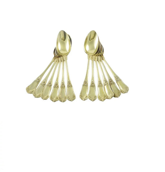 Antique French Gilt Sterling Silver Coffee Spoons, Set of Twelve with Case - 43 Chesapeake Court Antiques