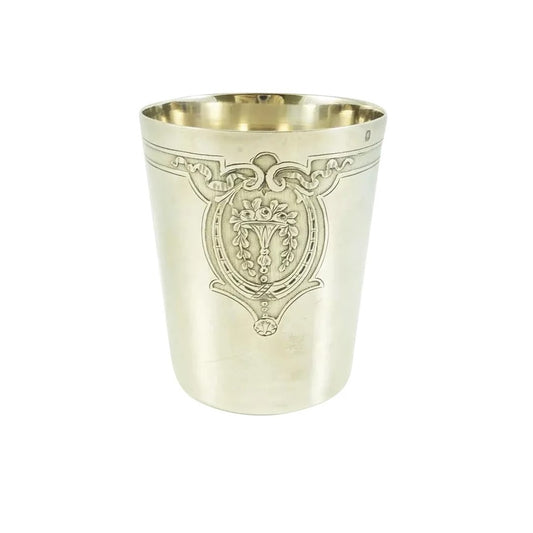 Antique French Sterling Silver Timbale or Beaker, Ribbons and Roses - 43 Chesapeake Court Antiques 
