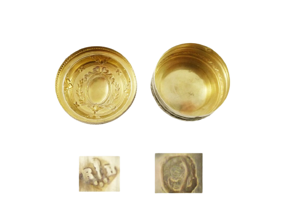 Antique French Sterling Silver and 18k Gold Vermeil Snuff or Patch Box - 43 Chesapeake Court Antiques