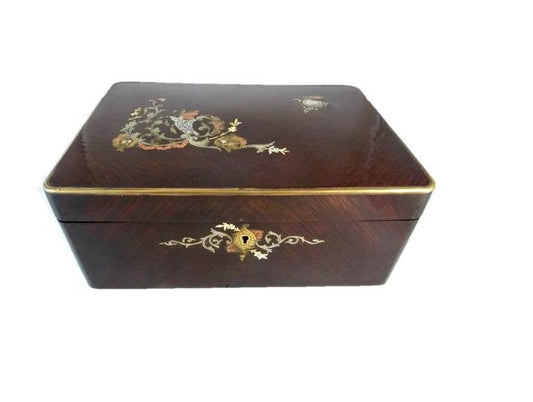 Antique French Mahogany Dressing Box Mother of Pearl Inlay & Mirror - 43 Chesapeake Court Antiques