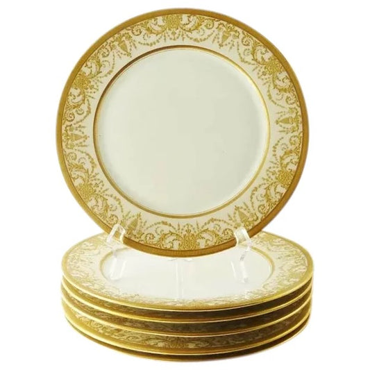 French Service Plates, Thick Gold Encrusted Raised Work - 43 Chesapeake Court Antiques