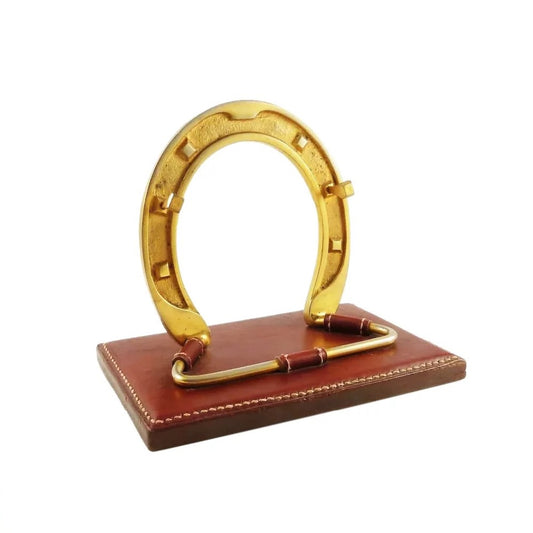 Vintage Pen Holder, Leather & Brass Desk Accessory, Horseshoe Equestrian - 43 Chesapeake Court Antiqiues 