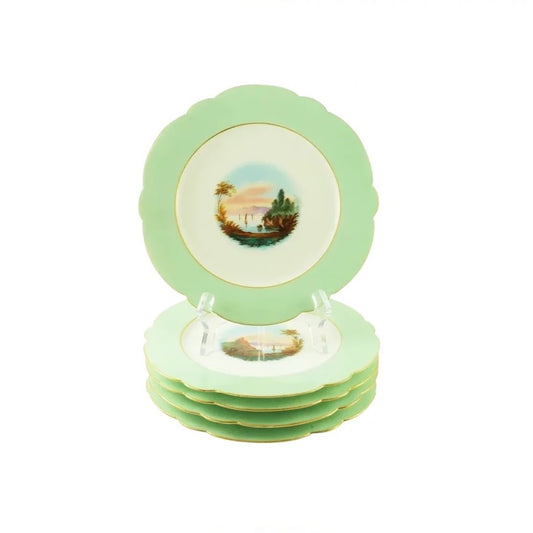 Five Old Paris Style Porcelain Cabinet Plates, Hand- Painted Landscape Scenes - 43 Chesapeake Court Antiques