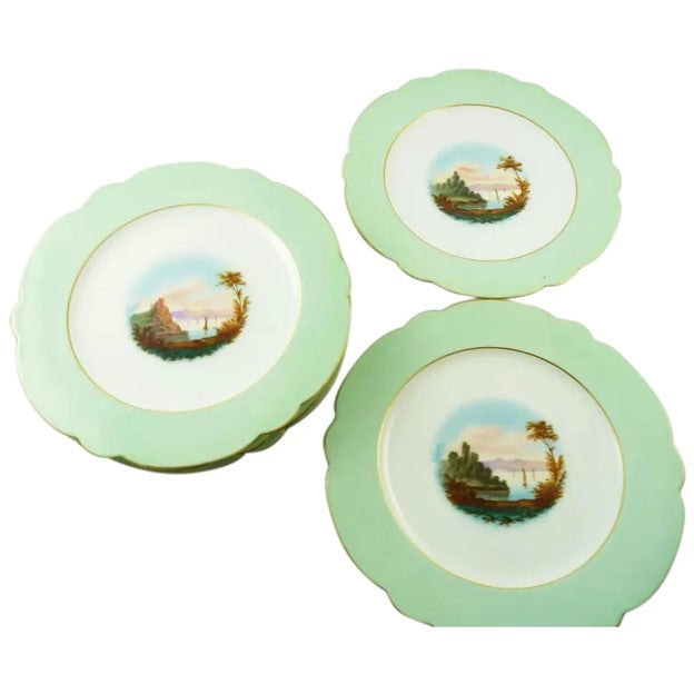 Five Old Paris Style Porcelain Cabinet Plates, Hand- Painted Landscape Scenes - 43 Chesapeake Court Antiques