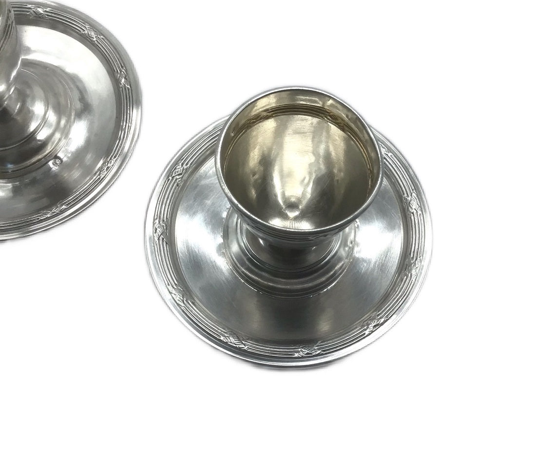 Antique French Silver Egg Cups Crossed Ribbons - 43 Chesapeake Court Antiques