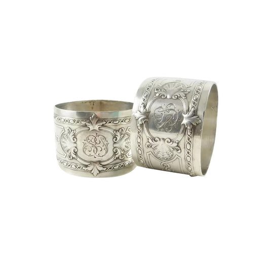 Pair Antique French Sterling Silver Napkin Rings, Louis XVI, Rococo Style - 43 Chesapeake Court Antiques
