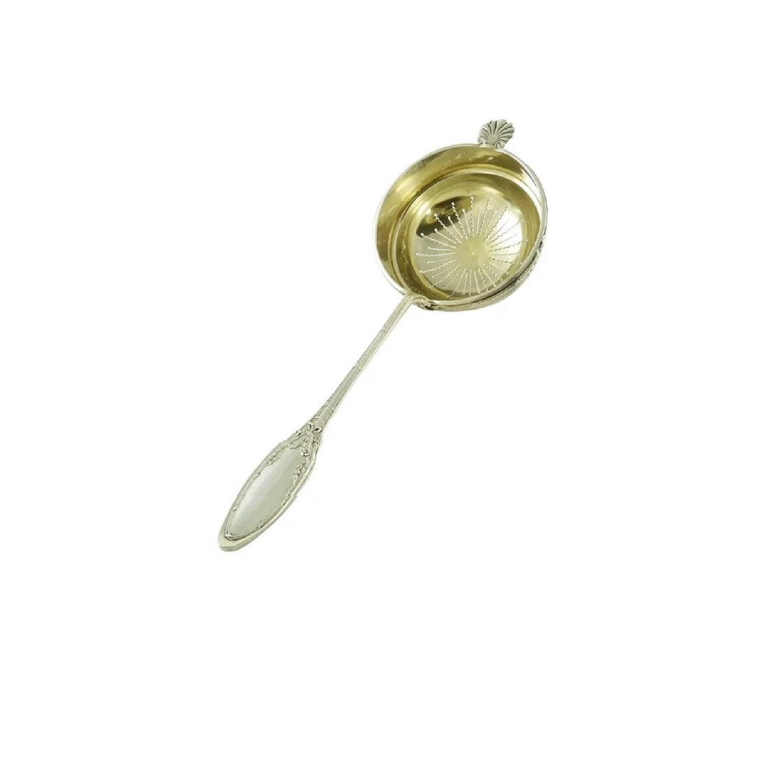 Antique French Sterling Silver Tea Strainer, Shell, Ribbon, and Floral Motifs - 43 Chesapeake Court Antiques