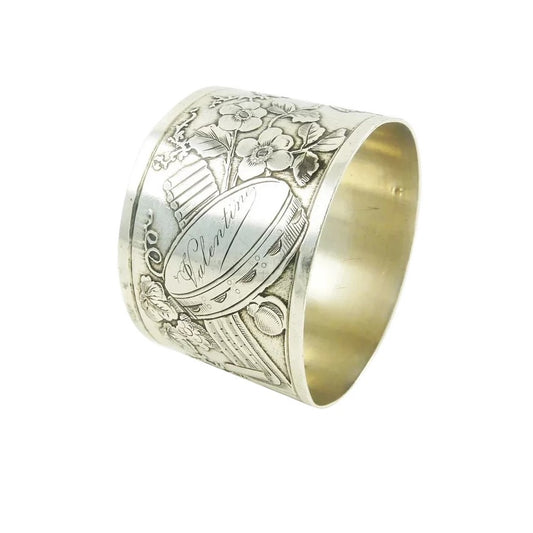 French Sterling Silver Napkin Ring, Engraved Valentine - 43 Chesapeake Court Antiques